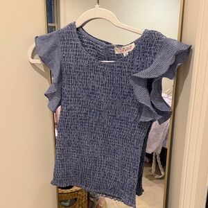 Blue Ruffle Sleeve Top